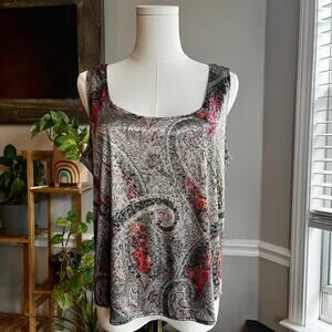 Vintage Y2K Silver Metallic Floral Paisley Slip Tank Top Size Large